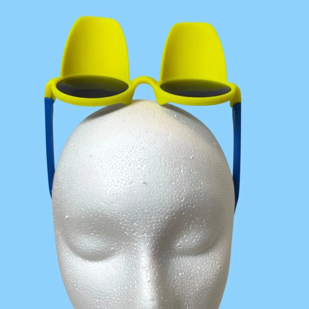 Yellow Sunglass Retro Back To Future Movie Futuristic Solar Shades Pizza Hut VTG - Picture 4 of 12